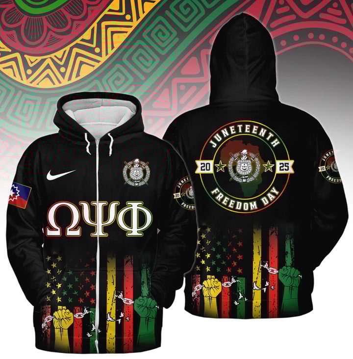 Omega Psi Phi Happy Juneteenth 2025 Freedom Day Hoodie Omega Psi Phi Happy Juneteenth 2025 Freedom Day Hoodie