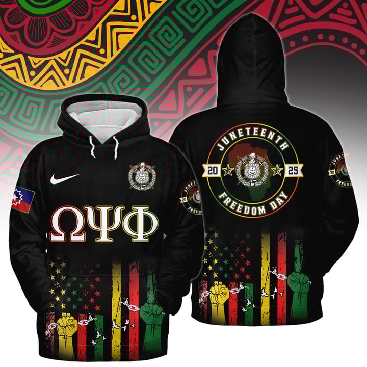 Omega Psi Phi Happy Juneteenth 2025 Freedom Day Hoodie Omega Psi Phi Happy Juneteenth 2025 Freedom Day Hoodie