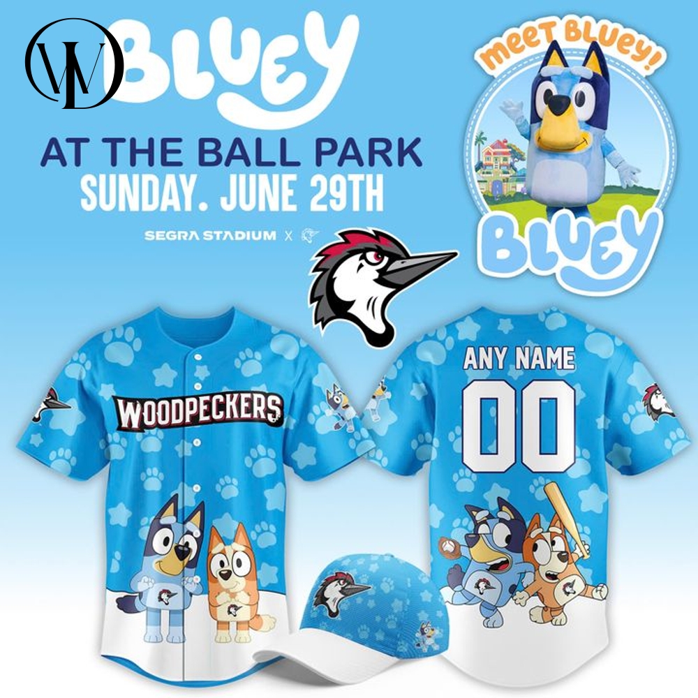 Fayetteville Woodpeckers x Bluey Day Special Baseball Jersey Fayetteville Woodpeckers x Bluey Day Special Baseball Jersey