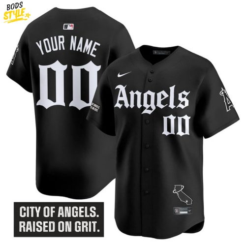 Los Angeles Angels ‘Gothic Halo Edition’ Personalized Black Baseball Jersey