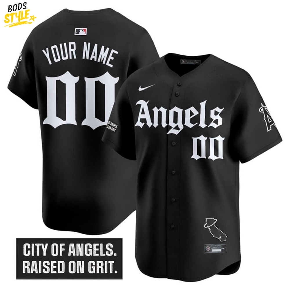 Los Angeles Angels 'Gothic Halo Edition' Personalized Black Baseball Jersey Los Angeles Angels 'Gothic Halo Edition' Personalized Black Baseball Jersey