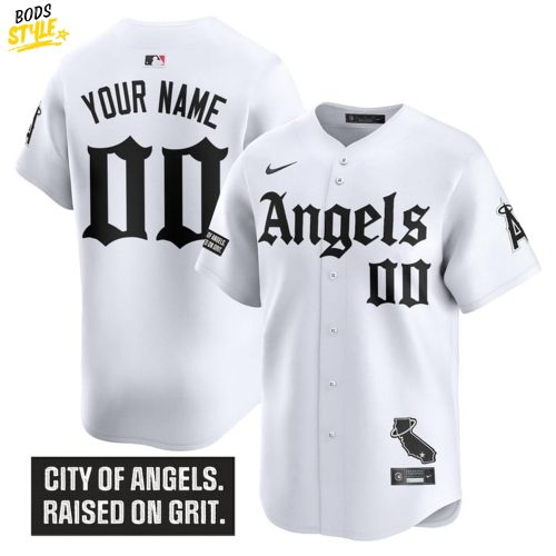 Los Angeles Angels ‘Gothic Halo Edition’ Personalized White Baseball Jersey