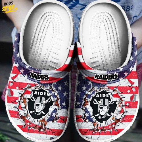 Nfl Las Vegas Raiders Usa Flag Breaking Wall Crocs Clogs Shoes