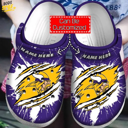Nfl Minnesota Vikings Custom Name Ripped Claws Crocs Clogs Shoes