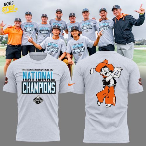 Oklahoma State Cowboys 2025 NCAA Men’s Golf National Champions Grey Tee