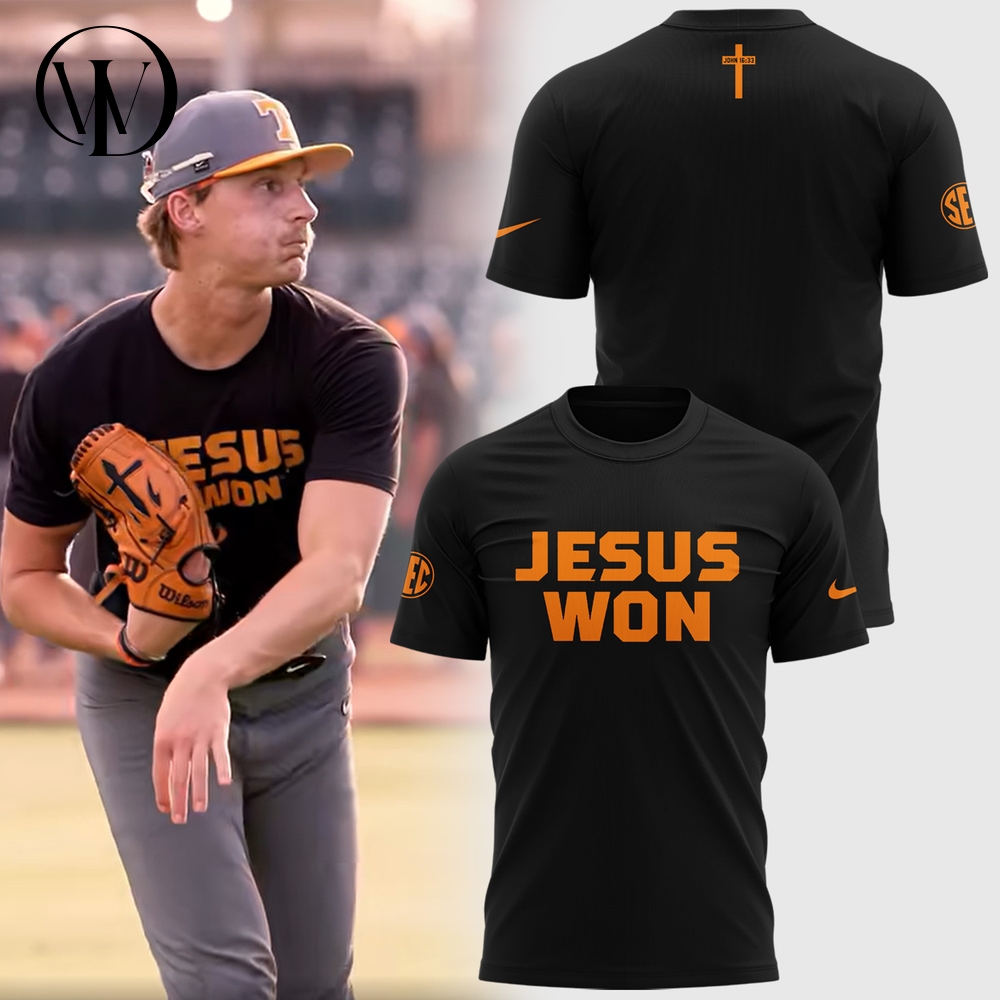 Tennessee Volunteers Baseball JESUS WON Special Black Tee Tennessee Volunteers Baseball JESUS WON Special Black Tee