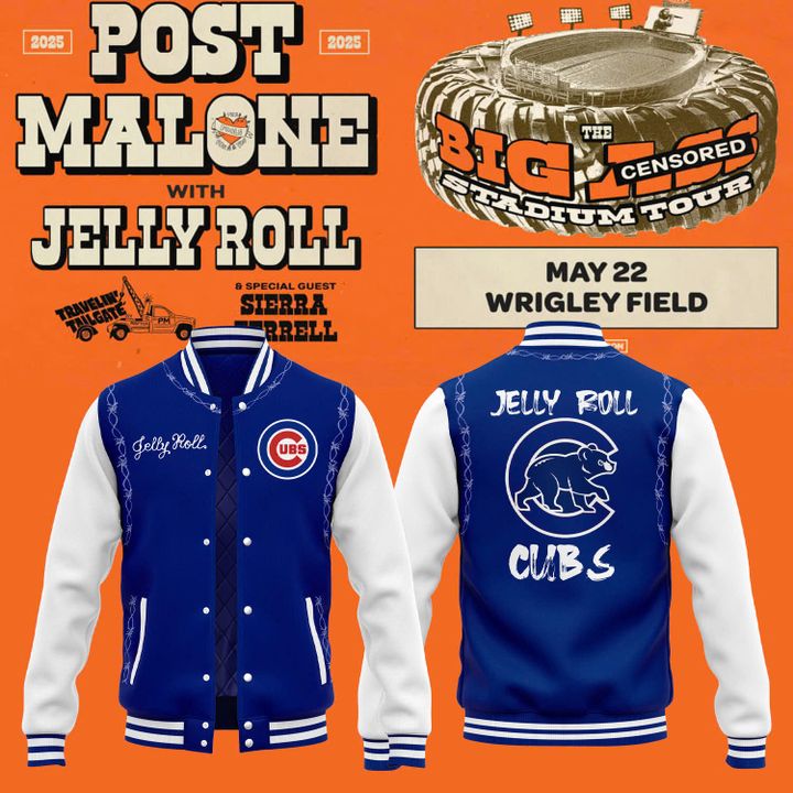 Chicago Cubs x 2025 Jelly Roll Wrigley Field Concert "The Big Ass Stadium Tour" Special Baseball Jacket Chicago Cubs x 2025 Jelly Roll Wrigley Field Concert "The Big Ass Stadium Tour" Special Baseball Jacket
