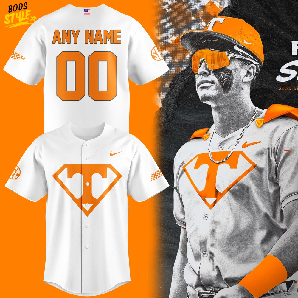 Tennessee Volunteers Baseball Superman Design Personalized Baseball Jersey Tennessee Volunteers Baseball Superman Design Personalized Baseball Jersey