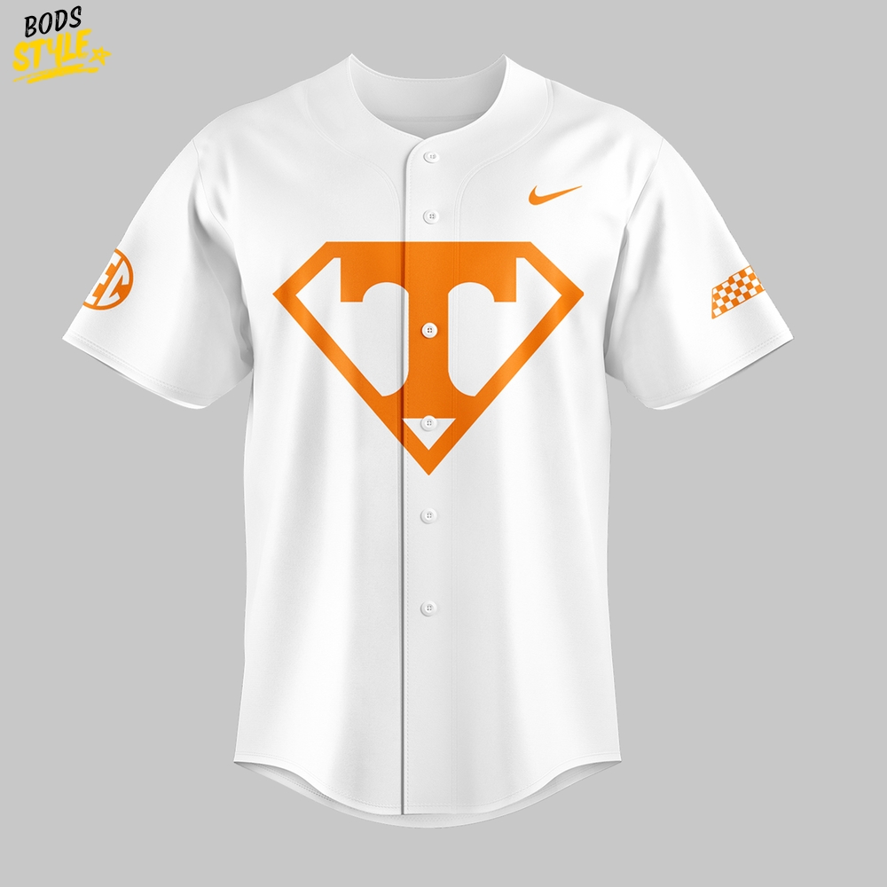 Tennessee Volunteers Baseball Superman Design Personalized Baseball Jersey Tennessee Volunteers Baseball Superman Design Personalized Baseball Jersey