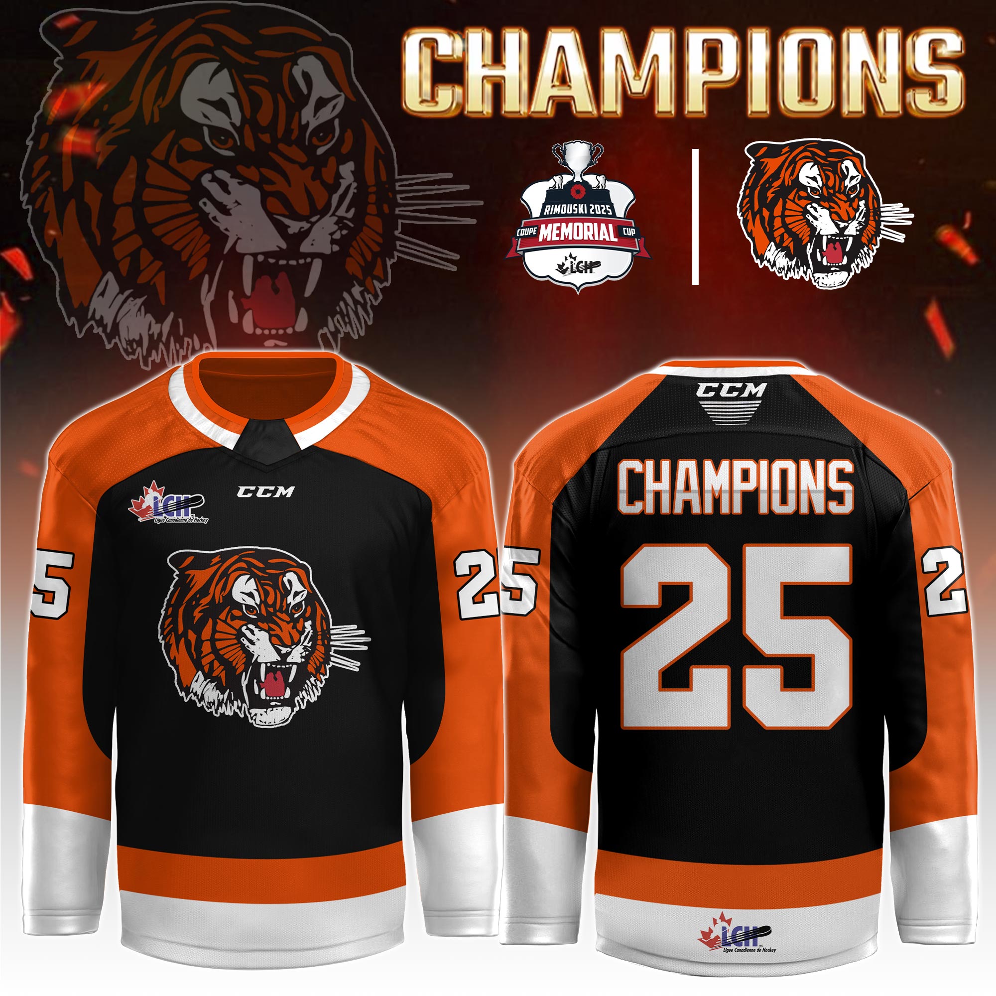 Medicine Hat Tigers Champions Memorial Cup 2025 Hockey Jersey Medicine Hat Tigers Champions Memorial Cup 2025 Hockey Jersey